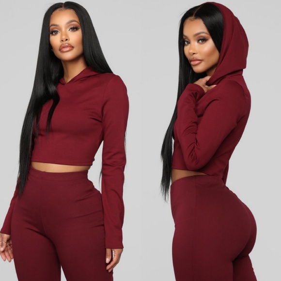 Fashion Nova Burgundy Leyla Long Sleeve Lounge Set - Picture 3 of 8
